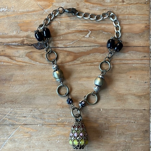 20” Pam Hiran Anthropologie Chunky Boho Teardrop Beaded Pendant Necklace - Picture 1 of 15